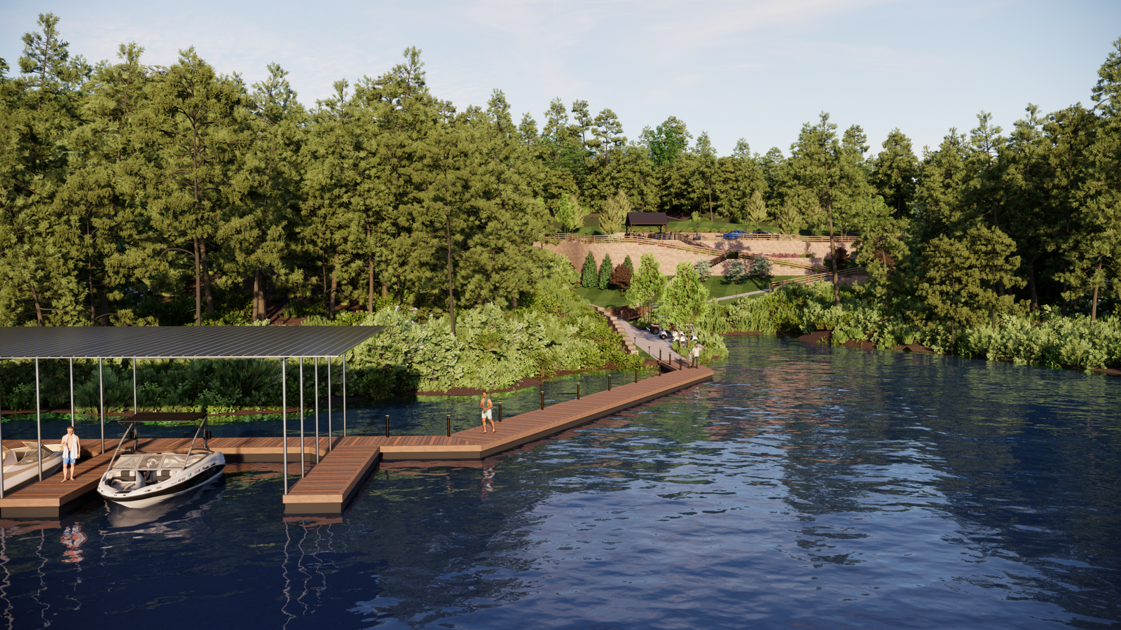 Four people playing pickleball on a purple court; a woman in a black skirt lunges to hit the yellow ball with a green paddle.